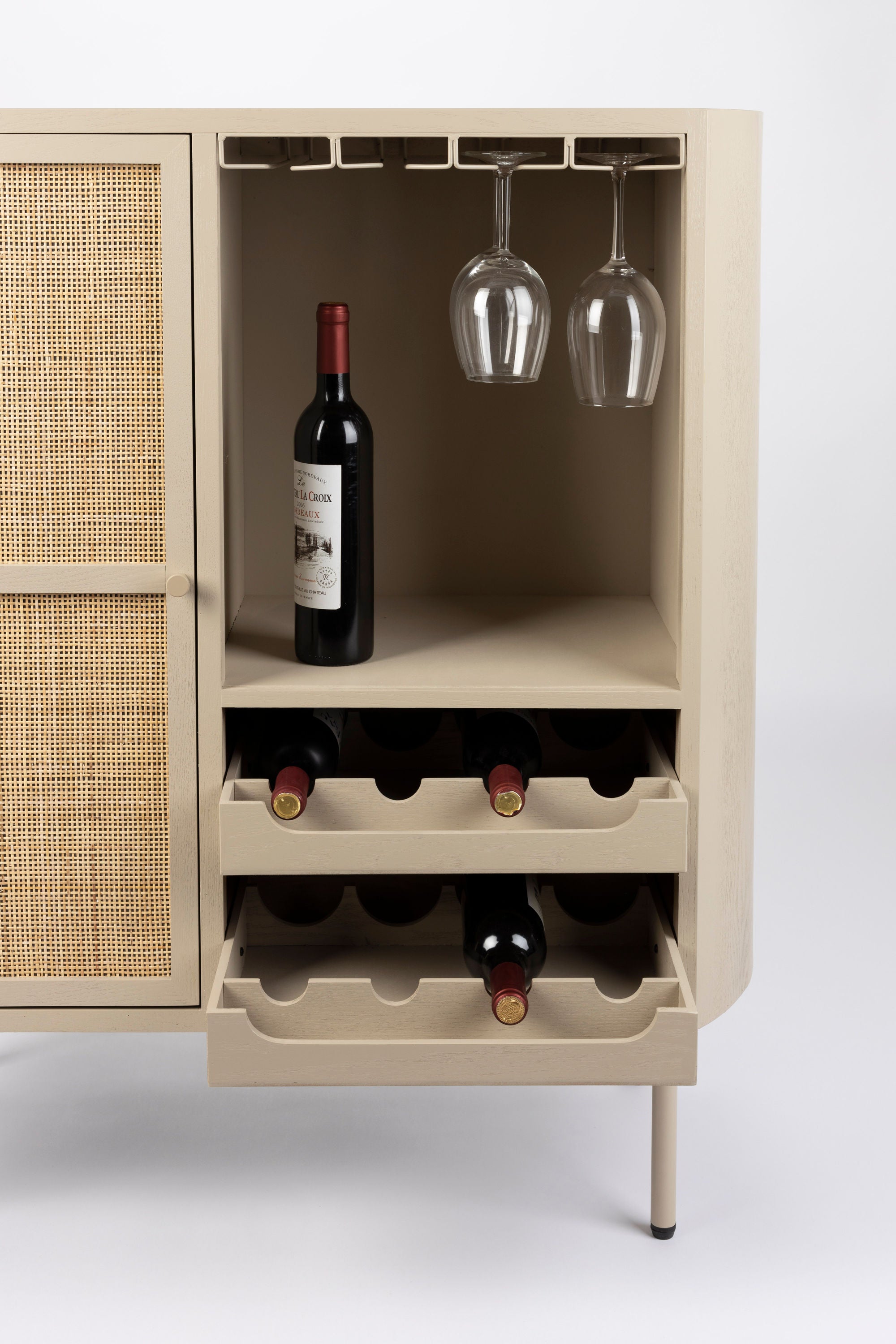 Amaya Beige Wood & Natural Rattan Drinks Cabinet
